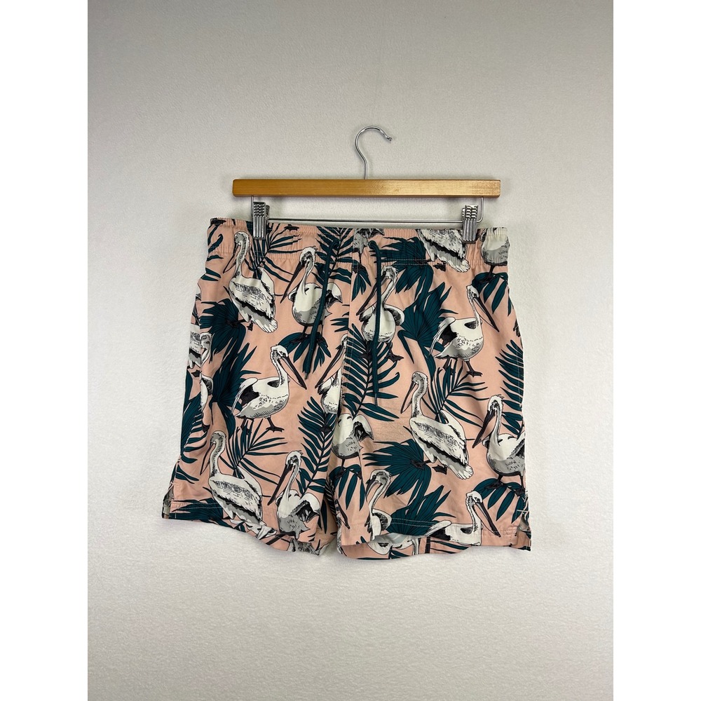 George Men's Pelican‎ Tropical Print Swim Trunks Shorts Size M 32-34 Pink